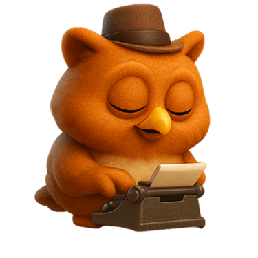 hibou avec chapeau tape sur machine à écrire