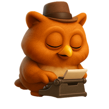 hibou avec chapeau tape sur machine à écrire