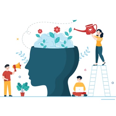 People attending and watering a giant human brain like plant