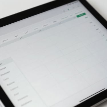 Macro close-up of a high-fidelity financial dashboard mockup on a tablet screen, crisp neutral studio lighting, clean structured interface grids, soft shadows, pure white background context.