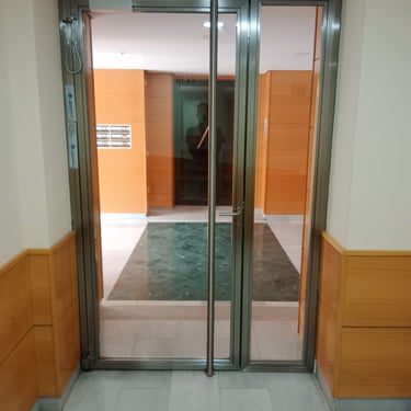 Puerta acero inoxidable con vidrios de seguridad instalada en Alcalá de Guadaíra