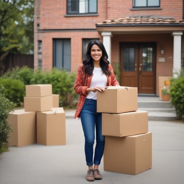 Smiling delivery driver handing over a package to a happy customer.