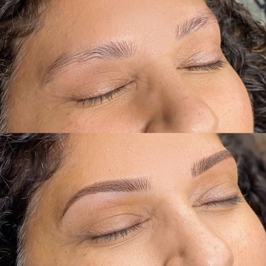 Before and after image displaying a client with soft combo brows.