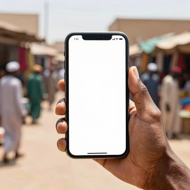 A modern smartphone held in a hand, displaying a clean interface, bright daylight setting.