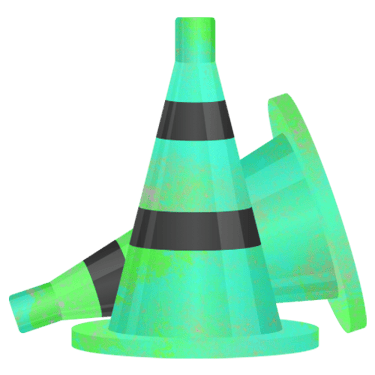 Two teal and black construction cones