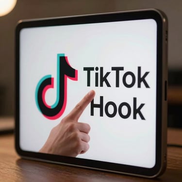 Close-up screenshot of a TikTok ad hook, showcasing a split-screen visual contrast with native text styling, sharp details, warm studio lighting.