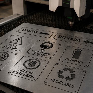 Letreros industriales y señalización metálica cortados con láser para empresas en León GTO
