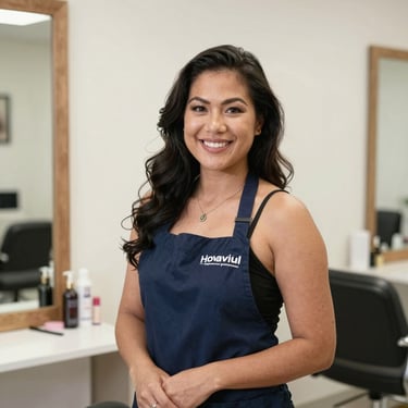 A confident business executive smiling in a modern office, with a digital dashboard visible in the background.