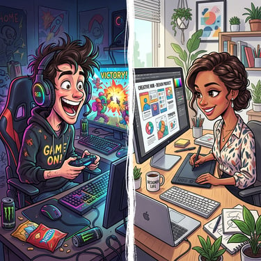 Imagem de um cliente no lazer e a designer trabalhando por ele