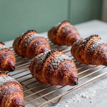 Freshly baked sourdough boules on a wooden cooling rack, flour dusted, soft morning side light, 35mm