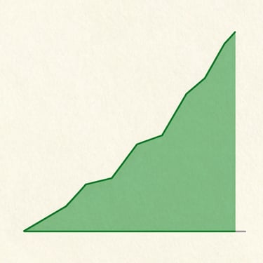 Minimalist statistical data plot showing forest growth curves, clean green and gray lines on a warm paper-white background, high legibility, scientific journal style.