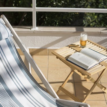 Sunbed on the apartment terrace in Kraljevica with sea views of Krk Island