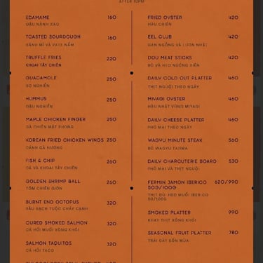 Zion Sky Lounge & Dining Menu Page 10 Ho Chi Minh Vietnam Saigon
