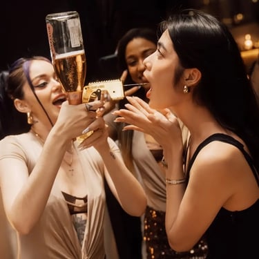 Zion Sky Lounge & Dining Ho Chi Minh Vietnam Saigon Ladies Night Dancer shoots alcohol at sexy ladies mouth