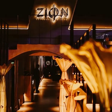 Zion Sky Lounge & Dining Ho Chi Minh Vietnam Saigon Zion logo at the VIP area with warm light decorations