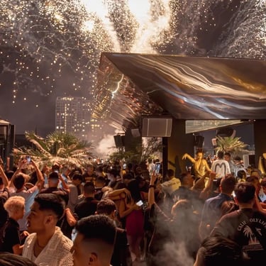 Zion Sky Lounge & Dining Ho Chi Minh Vietnam Saigon New Years Eve Celebration with Fireworks and Dancers and DJ in booth