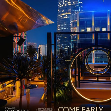 Zion Sky Lounge & Dining Ho Chi Minh Vietnam Saigon Rear of Zion Dining Tables with Saigon Skyline view