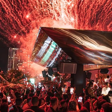Zion Sky Lounge & Dining Ho Chi Minh Vietnam Saigon New Years Eve Celebration with Fireworks in Action Red Color