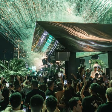 Zion Sky Lounge & Dining Ho Chi Minh Vietnam Saigon New Years Eve Fireworks in Action Display DJ in Background