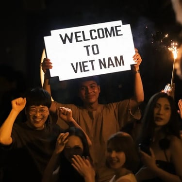 Zion Sky Lounge & Dining Ho Chi Minh Vietnam Saigon Staff holding Billboard Sign Welcome to Vietnam