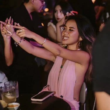 Zion Sky Lounge & Dining Ho Chi Minh Vietnam Saigon Female dancer with eyelashes and pink dress
