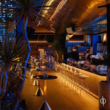 Zion Sky Lounge & Dining Ho Chi Minh Vietnam Saigon Empty shot of Standing Tables, Bar area and DJ Rear area