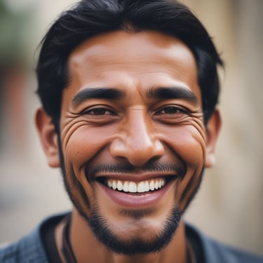 Close-up of a smiling woman holding a bottle of norganic cold-pressed oil in a sunlit room.