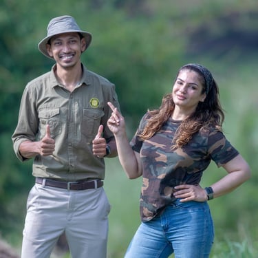Private celebrity safari naturalist Bandhavgarh India with Ashish Tirkey hosting actress Raveena Tandon