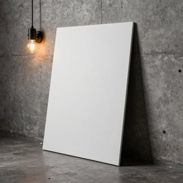 EP sleeve propped against a concrete wall backstage, single amber work light casting a hard shadow to one side, matte finish sleeve with minimal print, shot at eye level