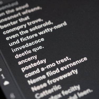 Square macro shot of clean copywriting lines on a dark digital text editor