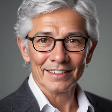 A professional businesswoman smiling confidently in a modern office setting.