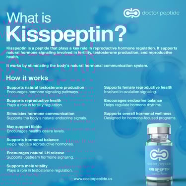 Infographic explaining what Kisspeptin is and its benefits for hormone regulation and reproductive health.