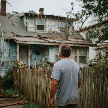 A man looking at a house he is selling in Norfolk, VA