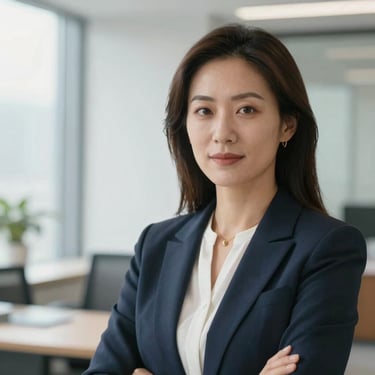 Professional headshot of a female academic director in corporate attire, bright natural lighting, clean office background.