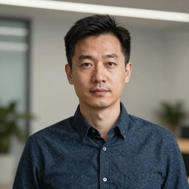 Professional headshot of a male director of higher education, modern clean background, soft lighting.