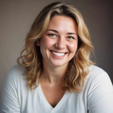 A serene woman smiling softly during a virtual wellness consultation.