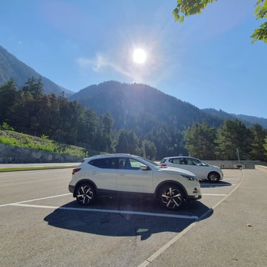 My Nissan Qashqai at the start of the Simplon Pass