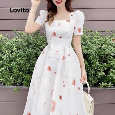 vestido floral camponesa feminino estilo coreano asiático na lovito shopee