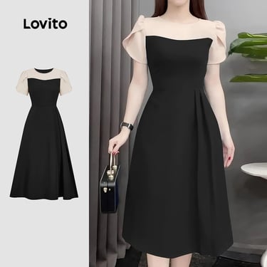 vestido elegante bicolor lovito shopee