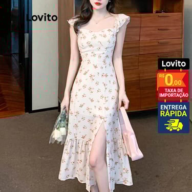 vestido floral delicado feminino estilo coreano asiátino na lovito shopee