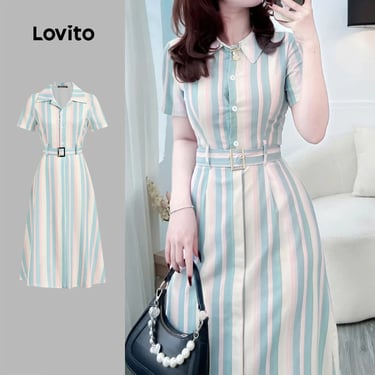 vestido listrado elegante na lovito shopee