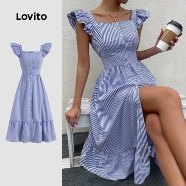 vestido chamise listrado estilo romântico na lovito shopee