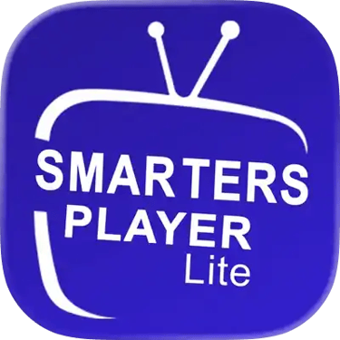 Smarters Player Lite app icon featuring a white television outline and text on a blue background.