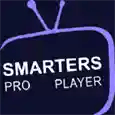 IPTV Smarters Pro Player logo with a purple retro television icon on a dark blue background.