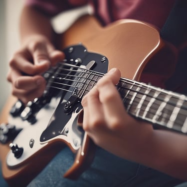 Adult woman happily playing piano in a bright, welcoming music room.