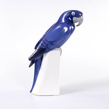 Armand Petersen - Perroquet sur perchoir pyramidal - manufacture Bing et Grondahl