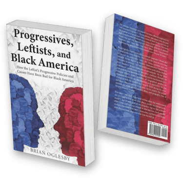 Book cover for Progressives, Leftists, and Black America by Brian Oglesby featuring red and blue profiles.
