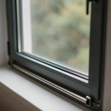 A sleek sliding window with high-performance double glazing gliding smoothly on its track.