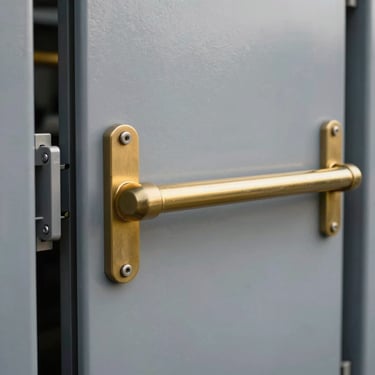 A massive lift and slide door system with an anodized gold handle, showing the effortless gliding action.