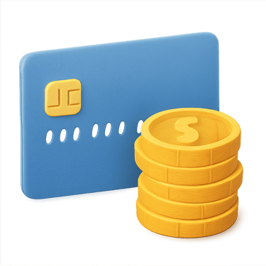 Illustration of a credit card and stack of coins, representing depositing funds.